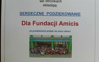 PODZIĘKOWANIE dla Fundacji AMICIS WRONKI 1