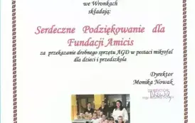 Podziękowanie dla Fundacji Amicis 1