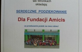 PODZIĘKOWANIE dla Fundacji AMICIS WRONKI 1