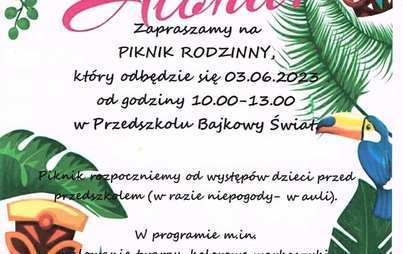 Zdjęcie do ZAPRASZAMY NA PIKNIK RODZINNY